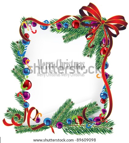 a sheet of paper and spruce branches with christmas a sheet of paper and spruce branches with christmas