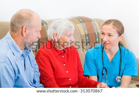 Elderly woman and her son at the doctor