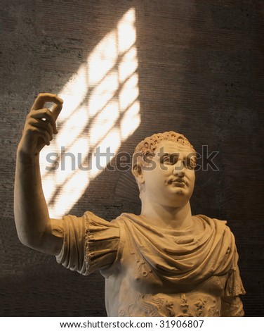 Statue with window light in ancient Roman Senate