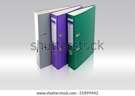 Three archive folders on Gray background. Gray, navy blue and green. File with paths.