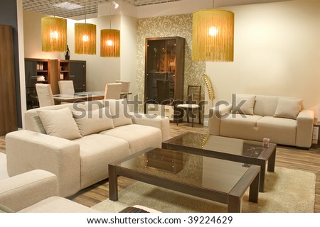 Modern Living Room With Warm Colors. Two Big Sofas And A Caffee ...