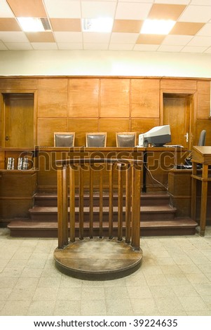 Old vintage wooden court room.