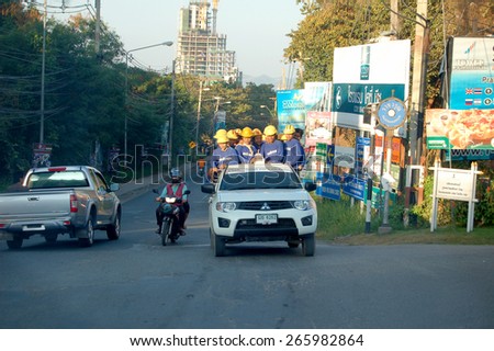 Migrant workers go to work. Thailand, Pattaya, 12/01/2014.