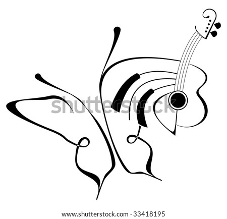 stock vector : Butterfly music tattoo - Vector abstract composition with 