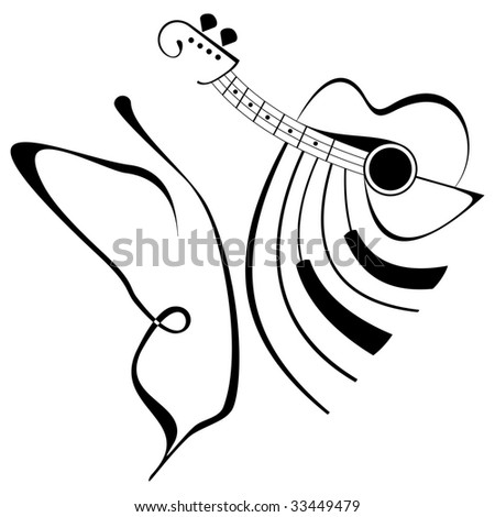 stock vector Vector abstract composition with butterfly guitar and piano