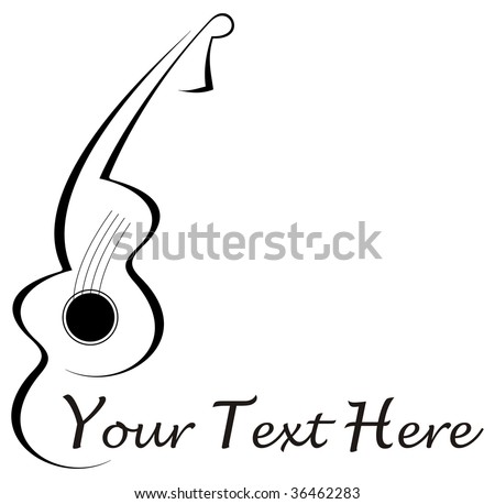 Beautiful Female With Black And White Tattoo Photography stock vector : Stylized abstract guitar tattoo - black image on white
