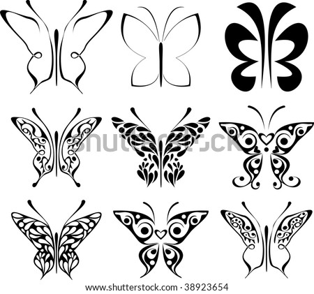 stock vector Set of stylized tattoo butterfly Abstract black and white 