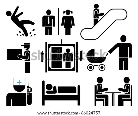 People - Set Of Vector Icons. Black Pictograms On White. Caution - Wet 