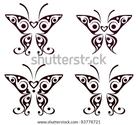 stock photo Butterfly tattoo isolated outline on white background