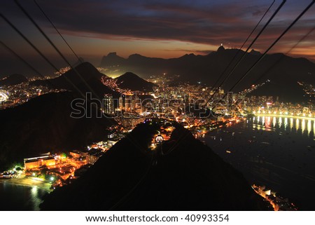 Rio de Janerio gondola city night sunset from sugar loaf mountain