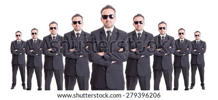 Organized group of business people standing with confidence on wide image