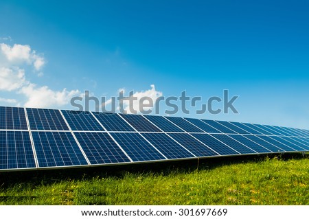 Green energy with solar panels outdoor as alternative power in renewable resource