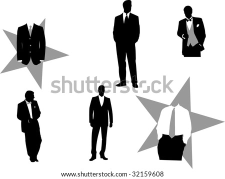 stock vector Vector illustration of fictitious business men in tuxedos