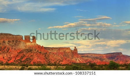Colorful sandstone at sunset in Georgia O\'Keefe country, Abiquiu, New Mexico