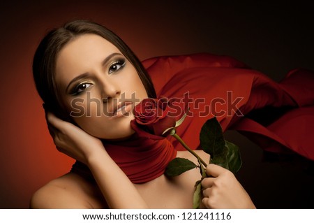 the very  pretty woman with red  neckerchief, sensual sexuality gaze