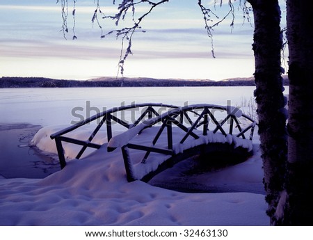 Winter Landscape at the lake GÃ¤nsen, Noret, Dalarna, Sweden.