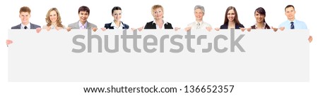 Large group of young smiling business people. Over white background