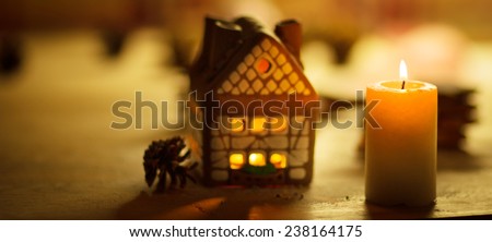 fairy Christmas house cake with candle light inside and nice background lights