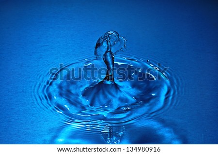 Splash effect after collision a falling drop with water surface. Water splash mushroom.