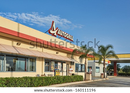 Sicily, Italy - SEPTEMBER 11, 2013: Autogrill restaurant and shop in Italy,Sicily. Autogrill is an Italian-based, multinational catering and retail company.