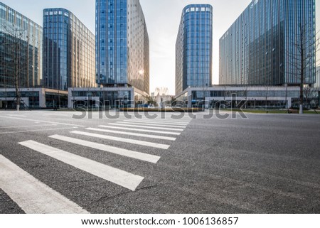 Empty Road with modern business office building
