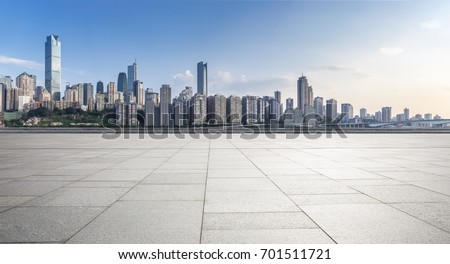 Panoramic skyline and buildings with empty concrete square floor chongqing city china