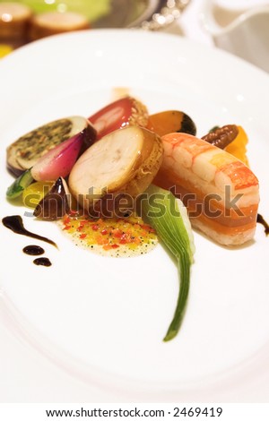 Nova Scotia lobster claw, maple syrup marinated atlantic salmon and roasted pickerel terrine wrapped in proscuitto
