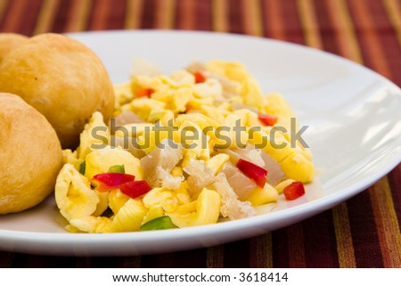 Caribbean style vegetable dumpling (ackee) served with salt fish or codfish.