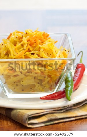 Delectable Indian dish made with shredded cabbage, carrots and select spices. Can also be called vegetable sambal.
