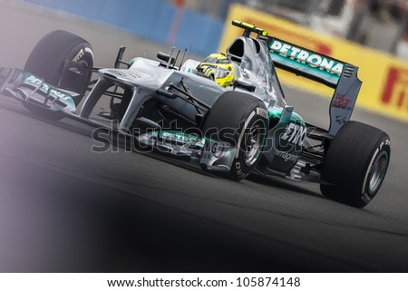 VALENCIA, SPAIN - JUNE 22: Nico Rosberg in the Formula 1 Grand Prix of Europe, in Valencia Street Circuit, Spain on June 22, 2012