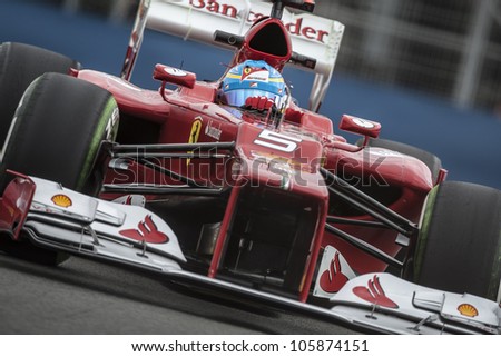 VALENCIA, SPAIN - JUNE 22: Fernando Alonso in the Formula 1 Grand Prix of Europe, in Valencia Street Circuit, Spain on June 22, 2012