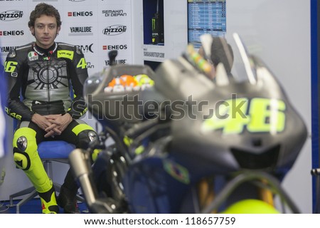 CHESTE - NOVEMBER 13: Valentino Rossi during first test of MotoGP for 2013, on November 13, 2012, in Ricardo Tormo Circuit of Cheste, Valencia, Spain