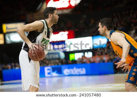 VALENCIA, SPAIN - DECEMBER 30: Vidal with ball during Spanish League match between Valencia Basket Club and Juventut at Fonteta Stadium on December 30, 2014 in Valencia, Spain