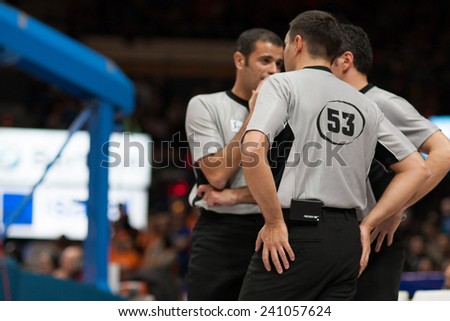 VALENCIA, SPAIN - DECEMBER 30: Referees during Spanish League match between Valencia Basket Club and Juventut at Fonteta Stadium on December 30, 2014 in Valencia, Spain
