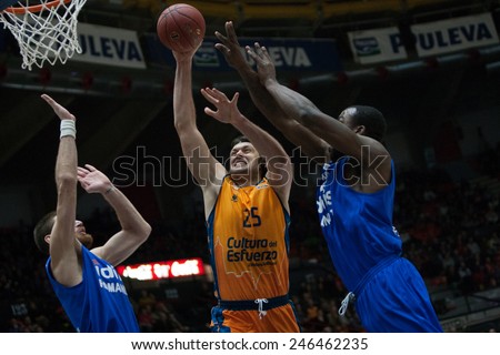VALENCIA, SPAIN - JANUARY 21: Loncar with ball during Eurocup match between Valencia Basket Club and CSU Asesoft at Fonteta Stadium on January 21, 2015 in Valencia, Spain