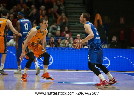 VALENCIA, SPAIN - JANUARY 21: Runkauskas with ball during Eurocup match between Valencia Basket Club and CSU Asesoft at Fonteta Stadium on January 21, 2015 in Valencia, Spain