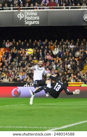 VALENCIA, SPAIN - JANUARY 25: Negredo in action during Spanish League match between Valencia CF and Sevilla FC at Mestalla Stadium on January 25, 2015 in Valencia, Spain