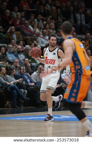 VALENCIA, SPAIN - FEBRUARY 15: Rudy with ball during Spanish League match between Valencia Basket Club and Real Madrid at Fonteta Stadium on February 15, 2015 in Valencia, Spain