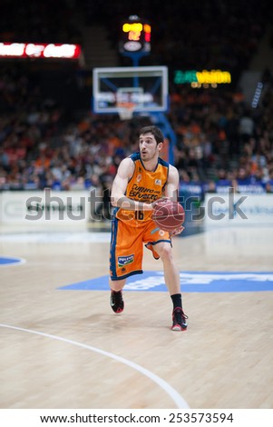 VALENCIA, SPAIN - FEBRUARY 15: Vives with ball during Spanish League match between Valencia Basket Club and Real Madrid at Fonteta Stadium on February 15, 2015 in Valencia, Spain