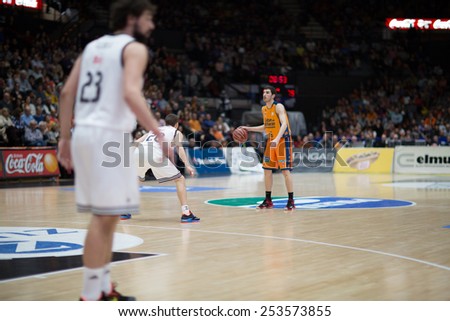 VALENCIA, SPAIN - FEBRUARY 15: Vives with ball during Spanish League match between Valencia Basket Club and Real Madrid at Fonteta Stadium on February 15, 2015 in Valencia, Spain