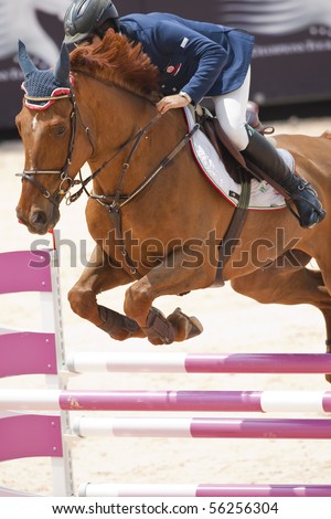VALENCIA, SPAIN - MAY 7: Rider Guido Grimaldi, Horse Art Nouveau, Italy in the Global Champions Tour Valencia 2010 equestrian - the City of Arts and Sciences of Valencia, Spain on May 7, 2010