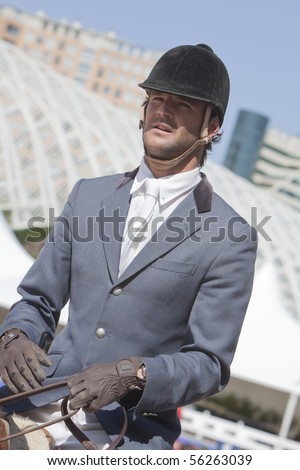 VALENCIA, SPAIN - MAY 8: Rider Bono Rodriguez, Horse Navaros, Spain in the Global Champions Tour Valencia 2010 equestrian - the City of Arts and Sciences of Valencia, Spain on May 8, 2010