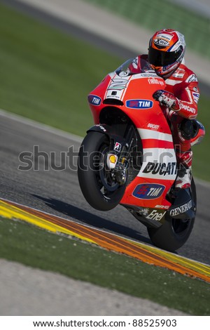 VALENCIA, SPAIN - NOVEMBER 9: Unreconized Test Rider of Ducati Team in the official motogp test with new 1.000cc engines, Ricardo Tormo Circuit of Cheste, Spain on november 9, 2011