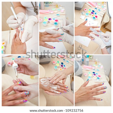 woman have nail coloring treatment in manicure salon