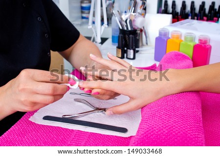 woman hand on manicure treatment in beauty salon