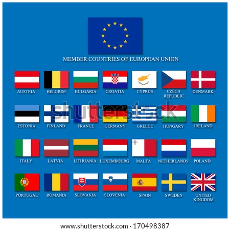 Member countries of European union ,flag and names set