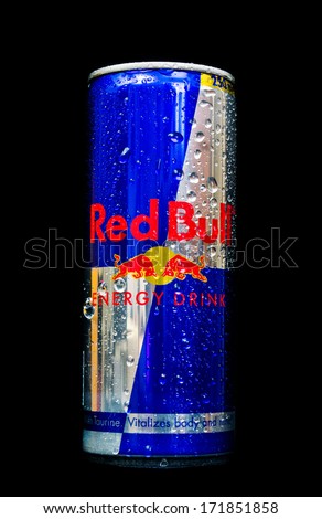 Zagreb , Croatia - January 15 ,2014 : 0,25 L Alluminium Can Of Red Bull, Leading Energy Drink Brand In The World On Black Background, Product Shot
