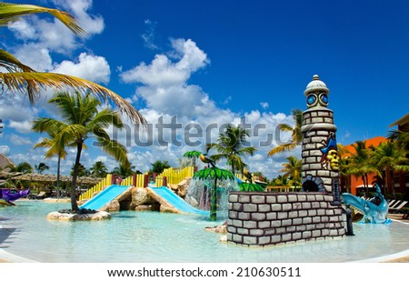 PUNTA CANA, DOMINICAN REPUBLIC - JULY 30.2014 , children pool area in Barcelo bavaro hotel complex in Punta cana , Dominican republic