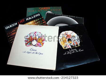 ZAGREB , CROATIA - AUGUST 31 - collection of old vinyl records of group Queen , product shot