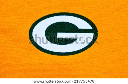 ZAGREB , CROATIA - SEPTEMBER 26 , 2014 :  NFL Green Bay Packers club logo printed on textile equipment ,product shot